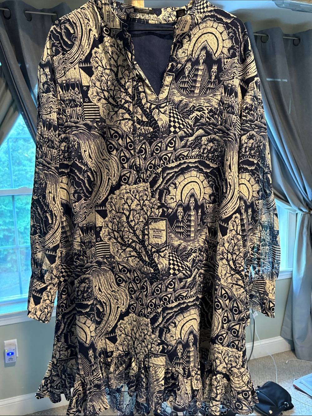 Scotch & Soda Black and Cream Printed Smock Dress